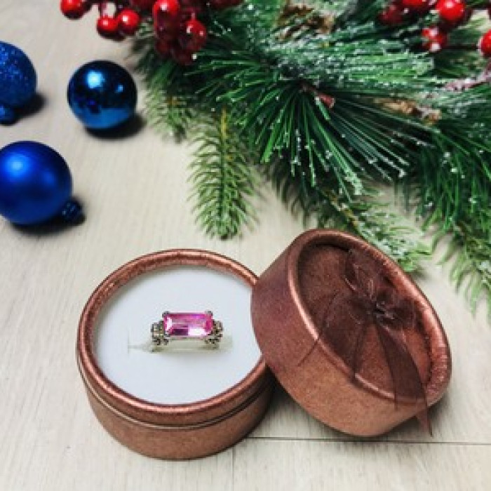 925 Sterling Silver Pink CZ Ring Size 6
