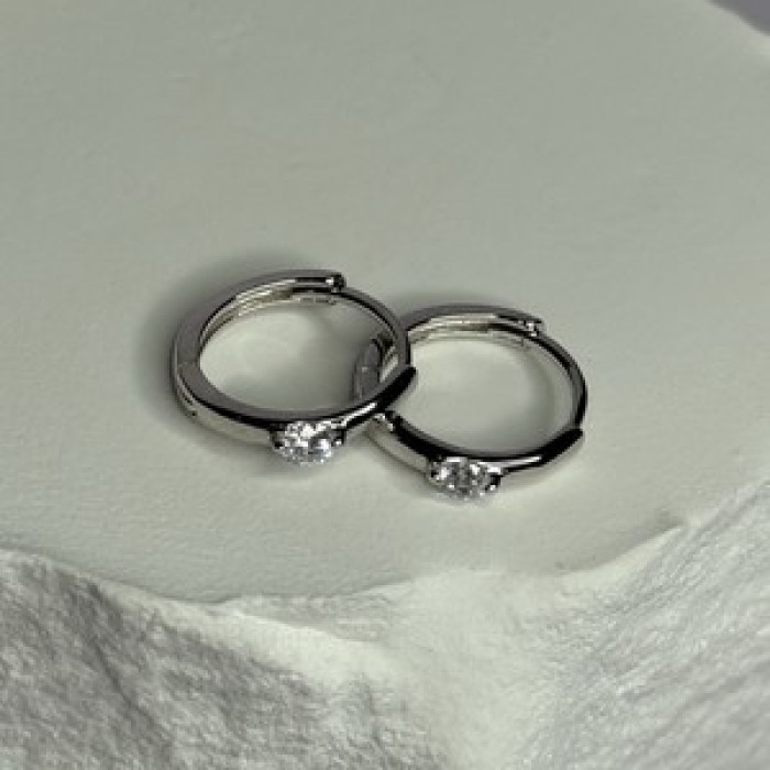 925 Sterling Silver Minimalist CZ Earrings Length 0.5 Inch