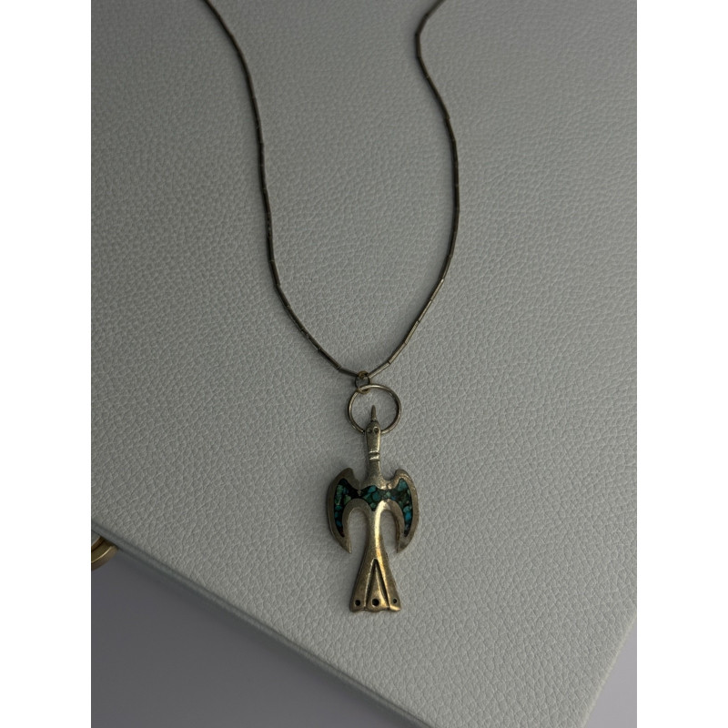 Native American 925 Sterling Silver Turquoise Peyote Bird Necklace