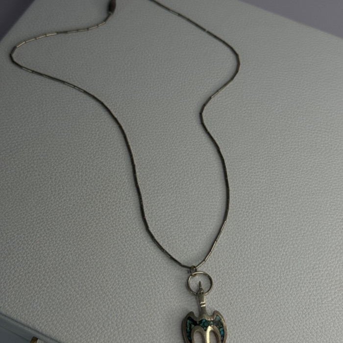 Native American 925 Sterling Silver Turquoise Peyote Bird Necklace