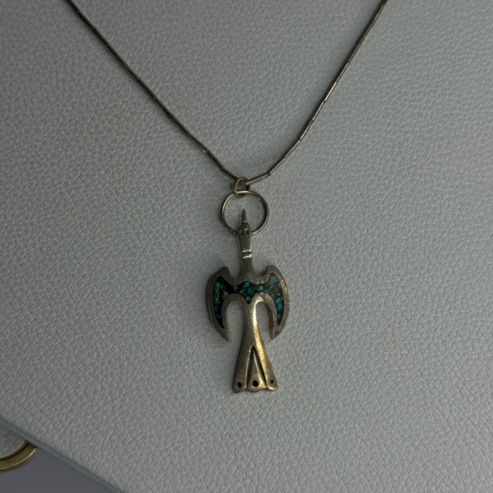Native American 925 Sterling Silver Turquoise Peyote Bird Necklace