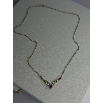 925 Sterling Silver Ruby & Beryl Necklace Length 18 Inch