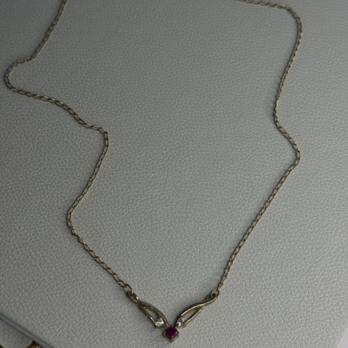 925 Sterling Silver Ruby & Beryl Necklace Length 18 Inch