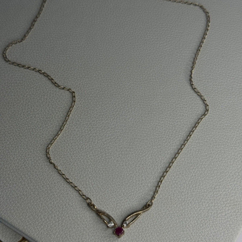 925 Sterling Silver Ruby & Beryl Necklace Length 18 Inch