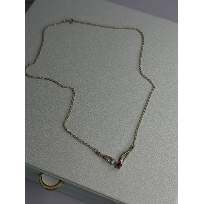925 Sterling Silver Ruby & Beryl Necklace Length 18 Inch