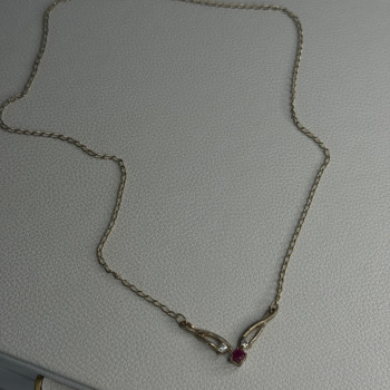 925 Sterling Silver Ruby & Beryl Necklace Length 18 Inch