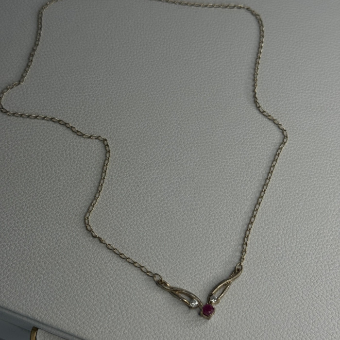 925 Sterling Silver Ruby & Beryl Necklace Length 18 Inch