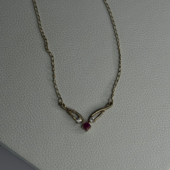 925 Sterling Silver Ruby & Beryl Necklace Length 18 Inch