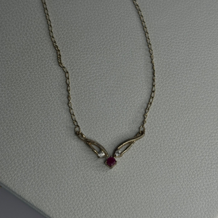 925 Sterling Silver Ruby & Beryl Necklace Length 18 Inch