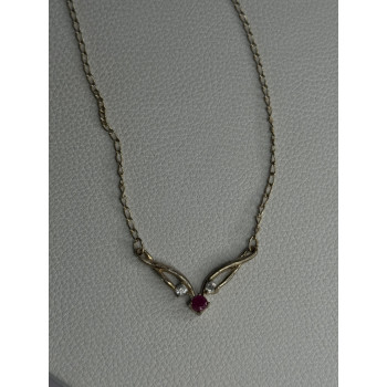 925 Sterling Silver Ruby & Beryl Necklace Length 18 Inch