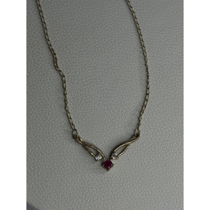 925 Sterling Silver Ruby & Beryl Necklace Length 18 Inch