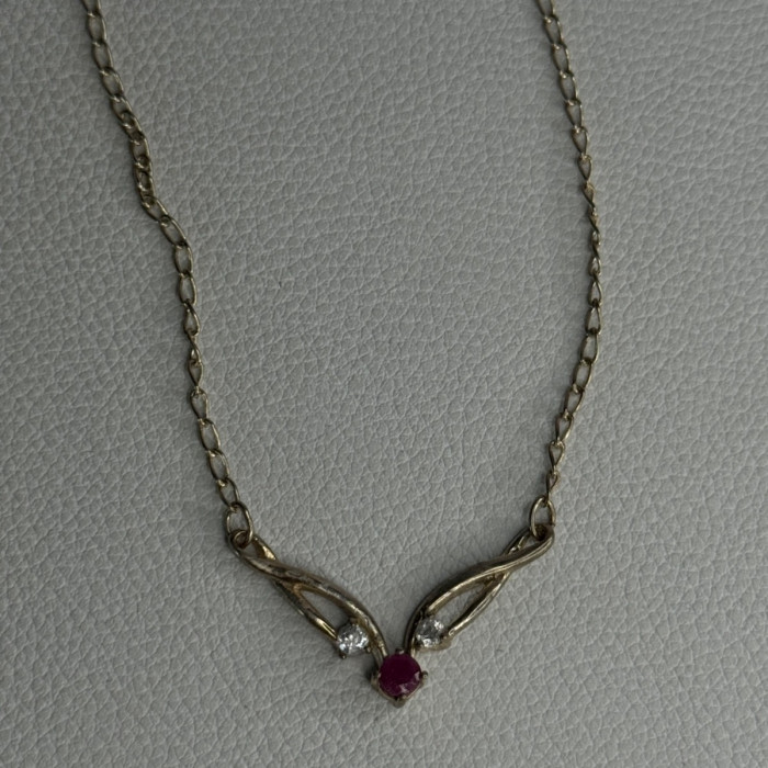 925 Sterling Silver Ruby & Beryl Necklace Length 18 Inch