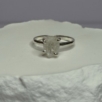 925 Sterling Silver Raw & Rough-Cut Diamond Ring Size 6.5