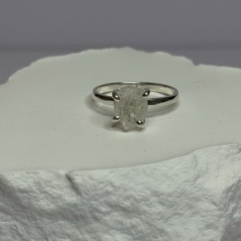925 Sterling Silver Raw & Rough-Cut Diamond Ring Size 6.5