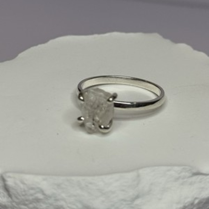925 Sterling Silver Raw & Rough-Cut Diamond Ring Size 6.5