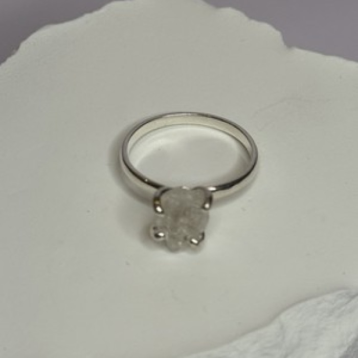 925 Sterling Silver Raw & Rough-Cut Diamond Ring Size 6.5