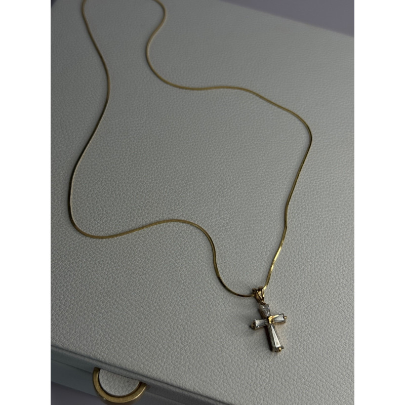 925 Sterling Silver Gold Plated White Topaz Cross Necklace