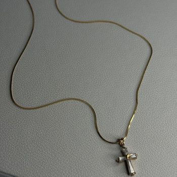 925 Sterling Silver Gold Plated White Topaz Cross Necklace