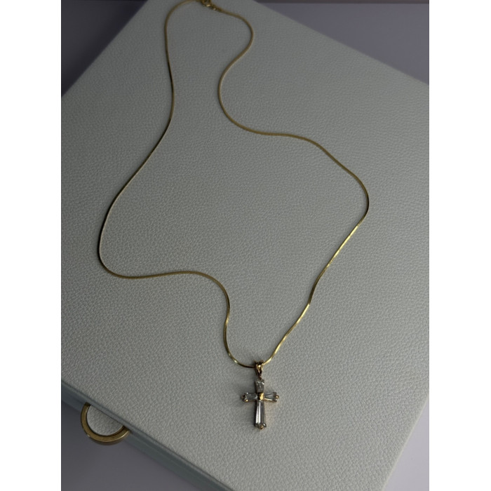 925 Sterling Silver Gold Plated White Topaz Cross Necklace
