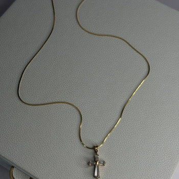 925 Sterling Silver Gold Plated White Topaz Cross Necklace