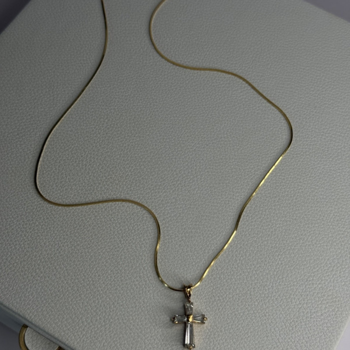 925 Sterling Silver Gold Plated White Topaz Cross Necklace
