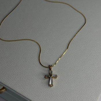925 Sterling Silver Gold Plated White Topaz Cross Necklace