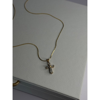 925 Sterling Silver Gold Plated White Topaz Cross Necklace