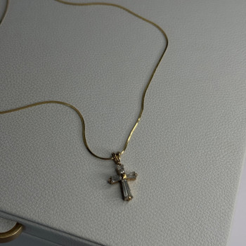 925 Sterling Silver Gold Plated White Topaz Cross Necklace