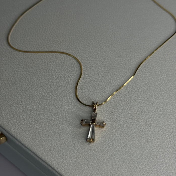 925 Sterling Silver Gold Plated White Topaz Cross Necklace