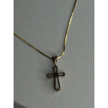 925 Sterling Silver Gold Plated White Topaz Cross Necklace