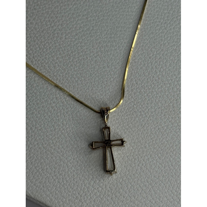 925 Sterling Silver Gold Plated White Topaz Cross Necklace