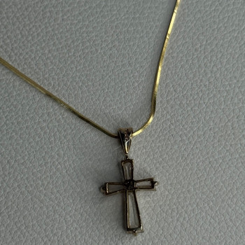 925 Sterling Silver Gold Plated White Topaz Cross Necklace