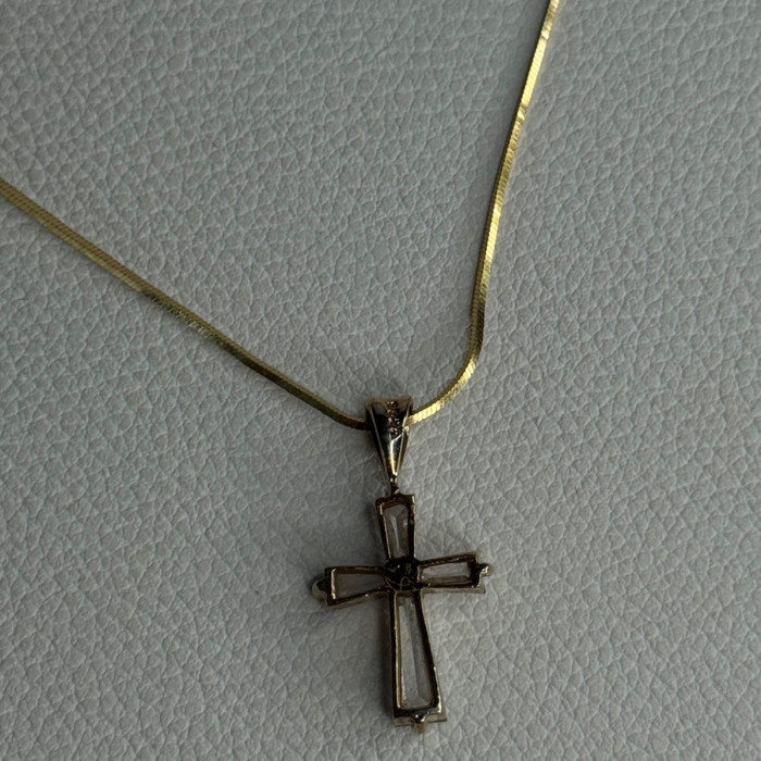 925 Sterling Silver Gold Plated White Topaz Cross Necklace