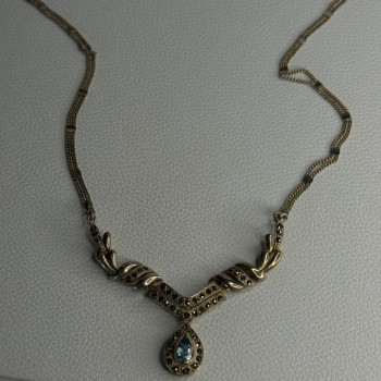 Elegant 925 Sterling Silver Blue Topaz & Marcasite Necklace