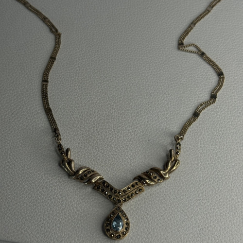 Elegant 925 Sterling Silver Blue Topaz & Marcasite Necklace