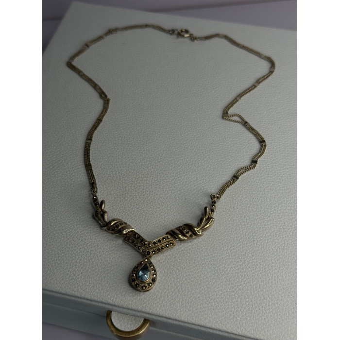 Elegant 925 Sterling Silver Blue Topaz & Marcasite Necklace