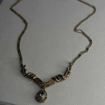 Elegant 925 Sterling Silver Blue Topaz & Marcasite Necklace