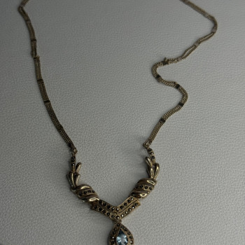 Elegant 925 Sterling Silver Blue Topaz & Marcasite Necklace