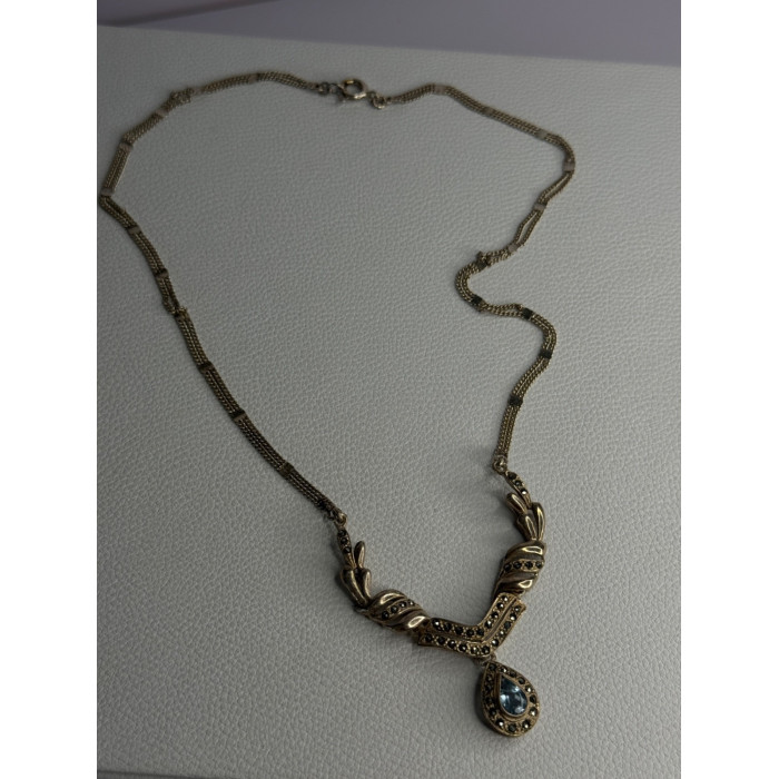 Elegant 925 Sterling Silver Blue Topaz & Marcasite Necklace