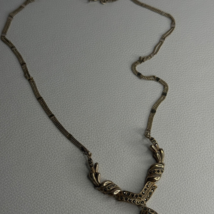Elegant 925 Sterling Silver Blue Topaz & Marcasite Necklace