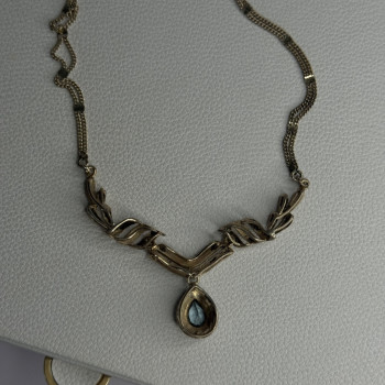 Elegant 925 Sterling Silver Blue Topaz & Marcasite Necklace