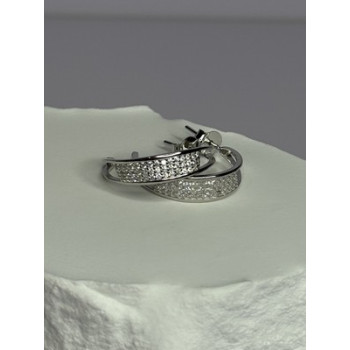 925 Sterling Silver Elegant CZ Earrings Length 0.76