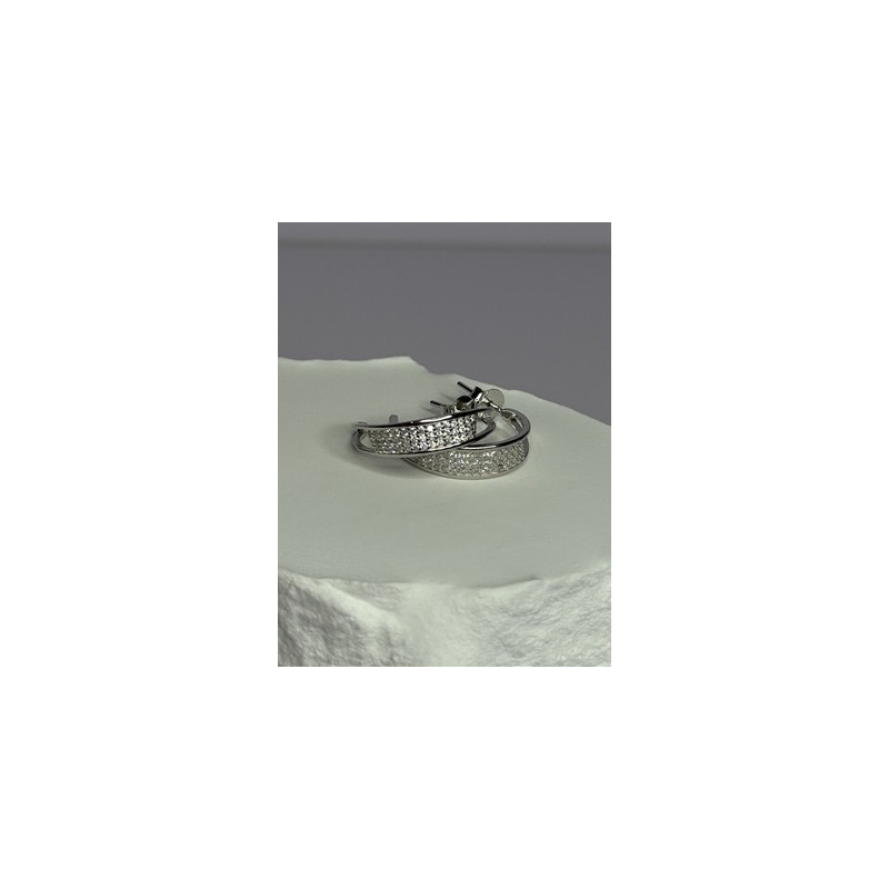 925 Sterling Silver Elegant CZ Earrings Length 0.76