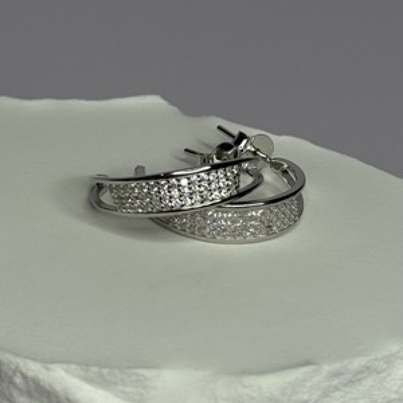 925 Sterling Silver Elegant CZ Earrings Length 0.76