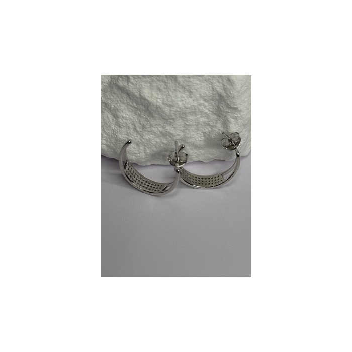 925 Sterling Silver Elegant CZ Earrings Length 0.76