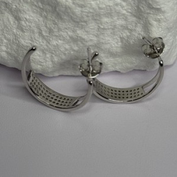 925 Sterling Silver Elegant CZ Earrings Length 0.76