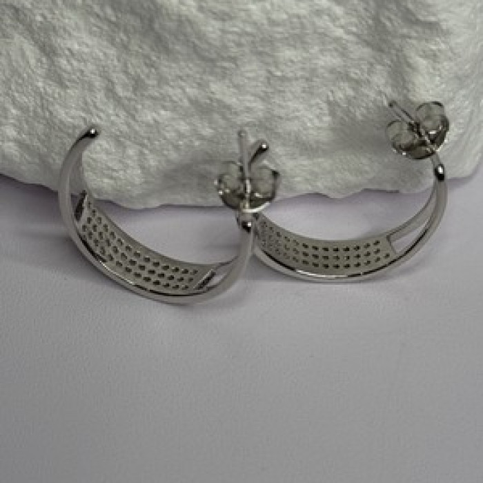 925 Sterling Silver Elegant CZ Earrings Length 0.76