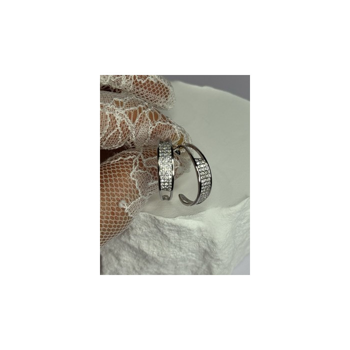 925 Sterling Silver Elegant CZ Earrings Length 0.76