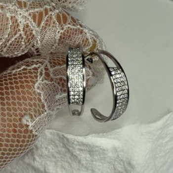 925 Sterling Silver Elegant CZ Earrings Length 0.76
