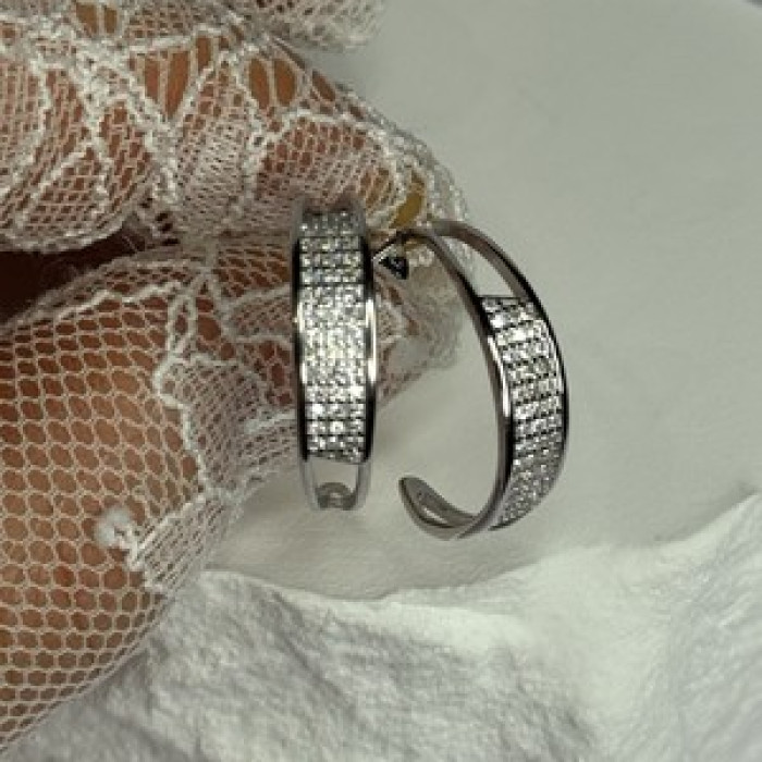 925 Sterling Silver Elegant CZ Earrings Length 0.76